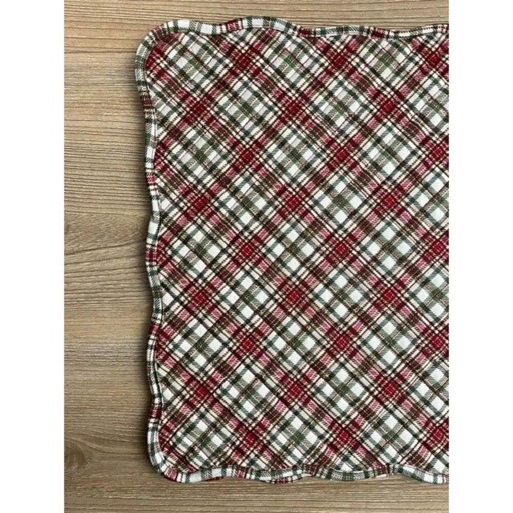Diagonal Tartan Plaid Christmas Quilted Table Runner Red/Green 70 in x 13.5 in